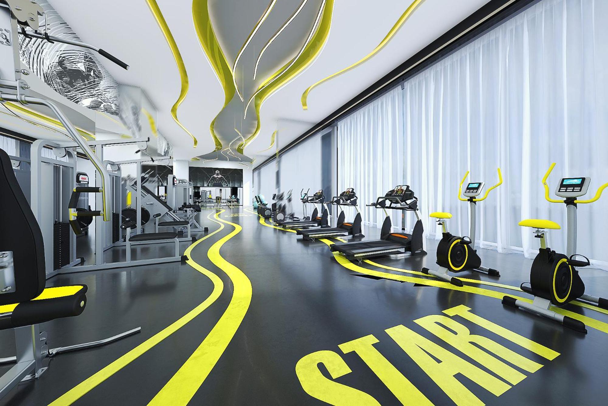 Royal M Al Aqah Beach Resort By Gewan Buitenkant foto 3D rendering of a gym