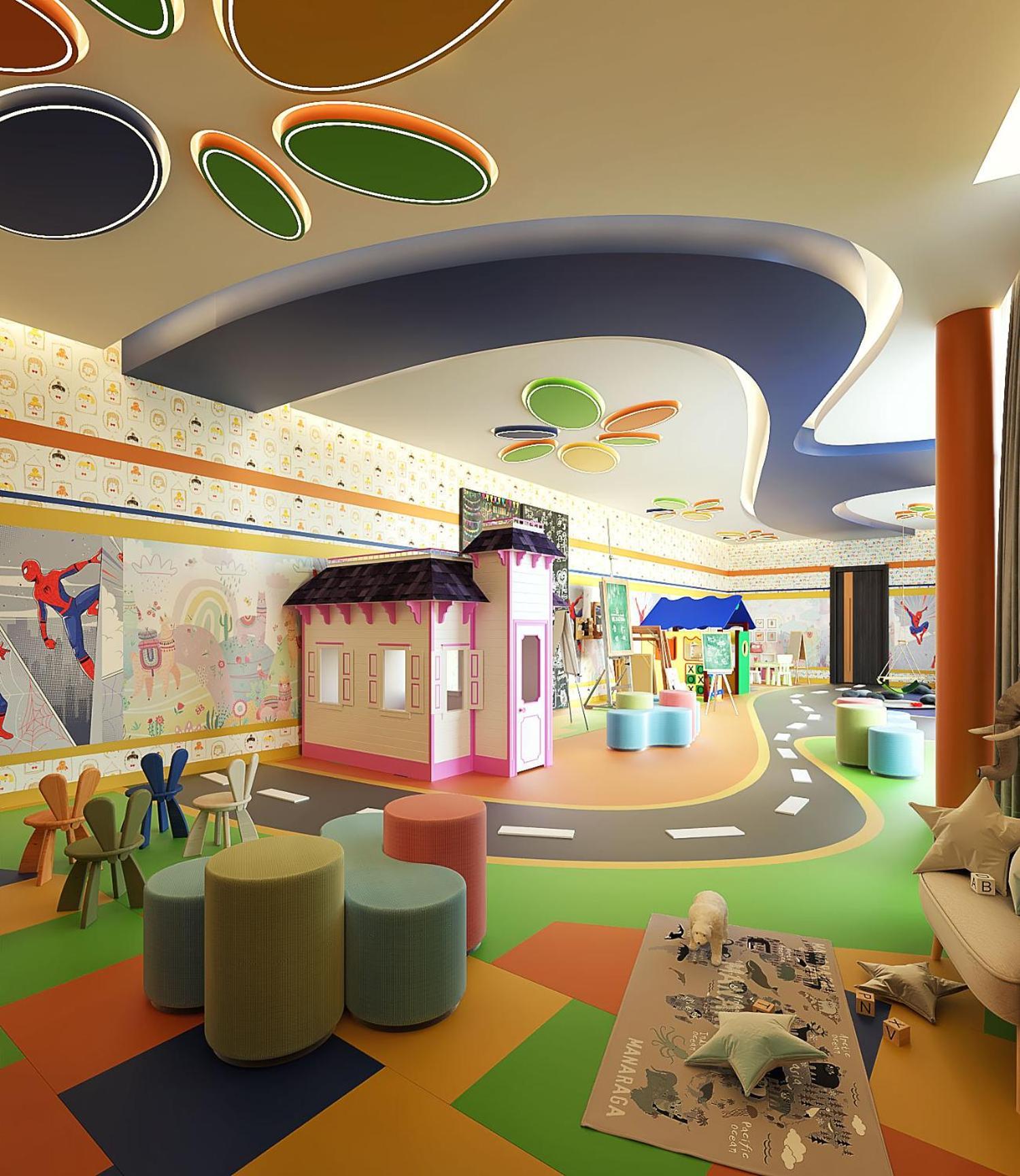Royal M Al Aqah Beach Resort By Gewan Buitenkant foto 3D rendering of a children's hospital waiting room